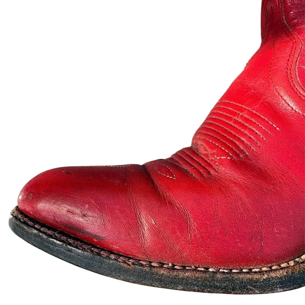 Ralph Lauren Polo Western Cowboy Boots Vintage 1980s Red Leather Flower Inlay - Picture 14 of 16